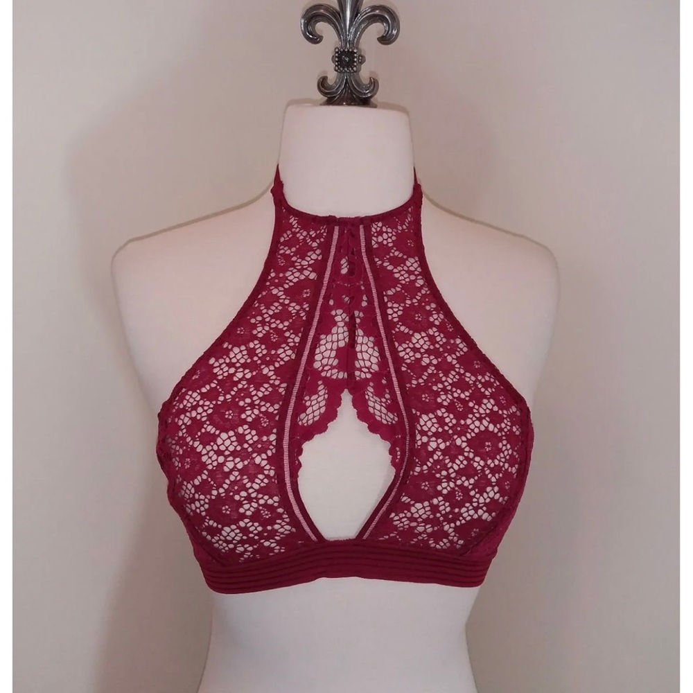 Victoria's Secret Very Sexy Red Lace High Neck Halter Bralette Size L